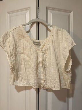 Urban Outfitters Cream Button-Front Cropped Blouse